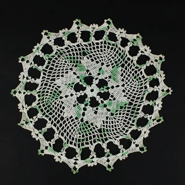 Lot of 3 Hand-Crocheted Round Lace Doilies 2 White 1 Green & White