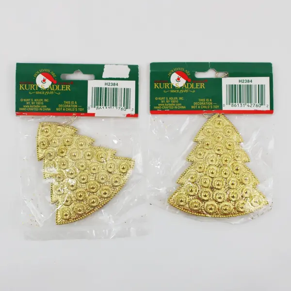 Lot of 2 Packs Kurt S Adler Gold Christmas Tree Hanging Ornaments, # H2384 New 