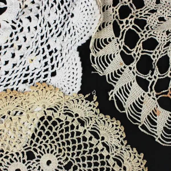 Lot of 3 White & Beige Handmade Crocheted Round Lace Doilies