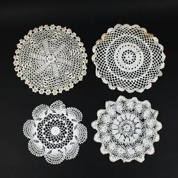 Lot of 4 Handmade Cotton Crochet Round Lace Doilies