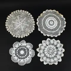 Lot of 4 Handmade Cotton Crochet Round Lace Doilies