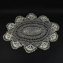 Oblong Crochet Lace Doily Floral Table Centerpiece Scalloped Edge