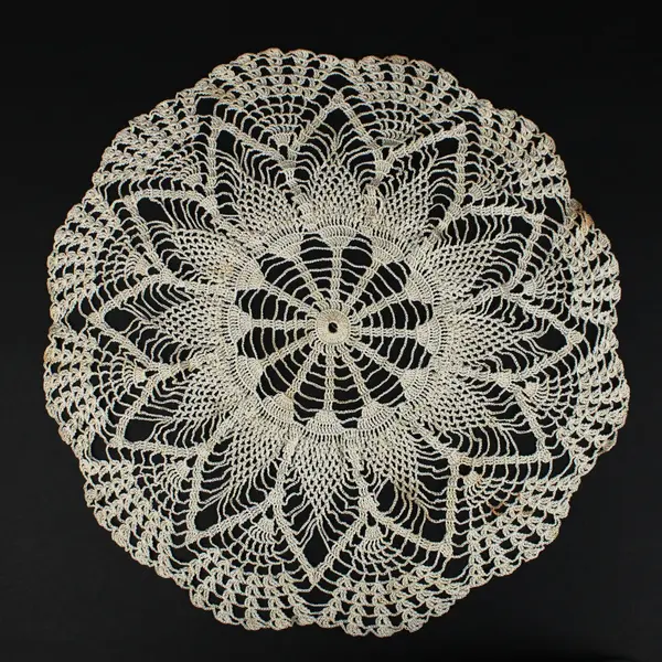 Lot of 2 Handmade Crochet Doilies Beige Off-White Lace Round Oval