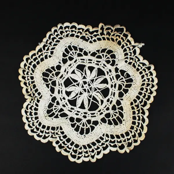 Lot of 2 Handmade Crochet Doilies Beige Off-White Lace Round Oval