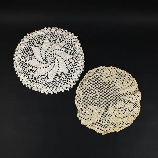 Lot of 2 Handmade Crochet Lace Doilies Round Cream