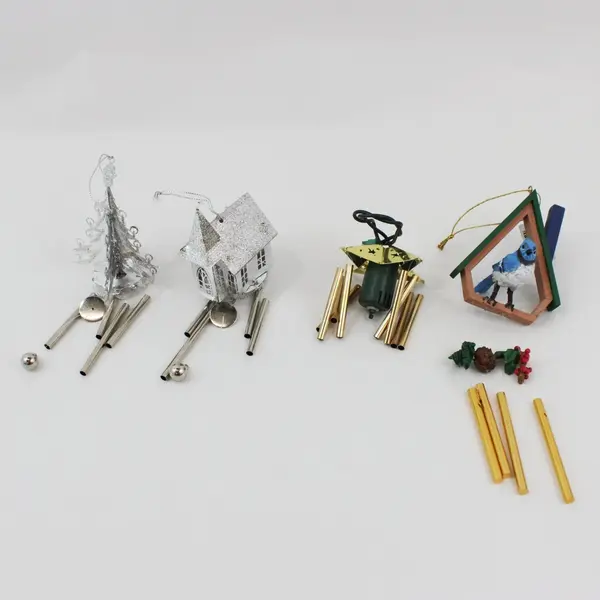 Lot of 4 Small Christmas Wind Chime Ornaments Tree Church Star Bird 1 Roman