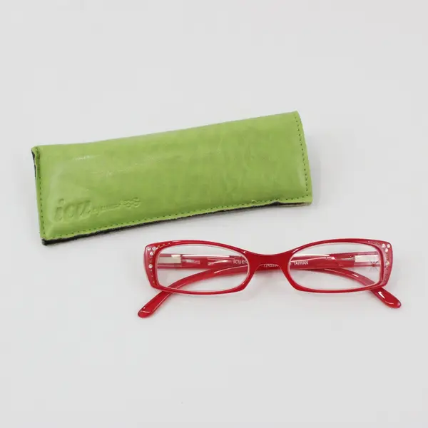 Pair ICU Eyewear Eye Readers 2.25x Green Case, Red Frames with Bling 