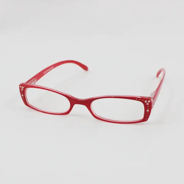 Pair ICU Eyewear Eye Readers 2.25x Green Case, Red Frames with Bling 