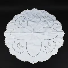 Vintage White Linen Embroidered Butterfly Table Doily 21" Scalloped Edge