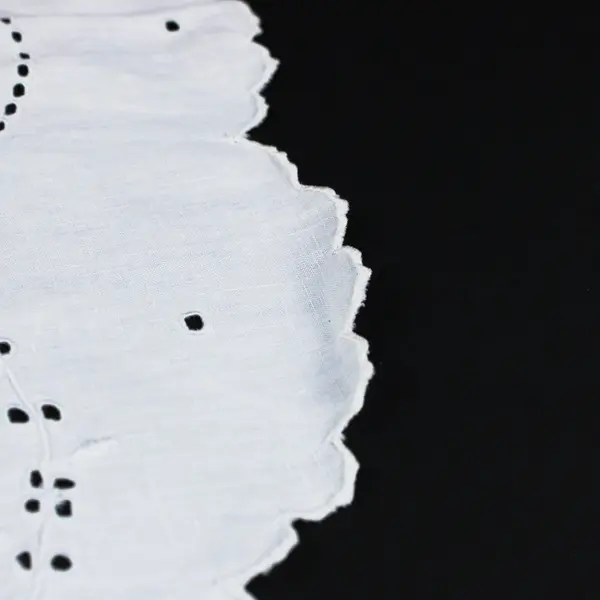 Vintage White Linen Embroidered Butterfly Table Doily 21" Scalloped Edge