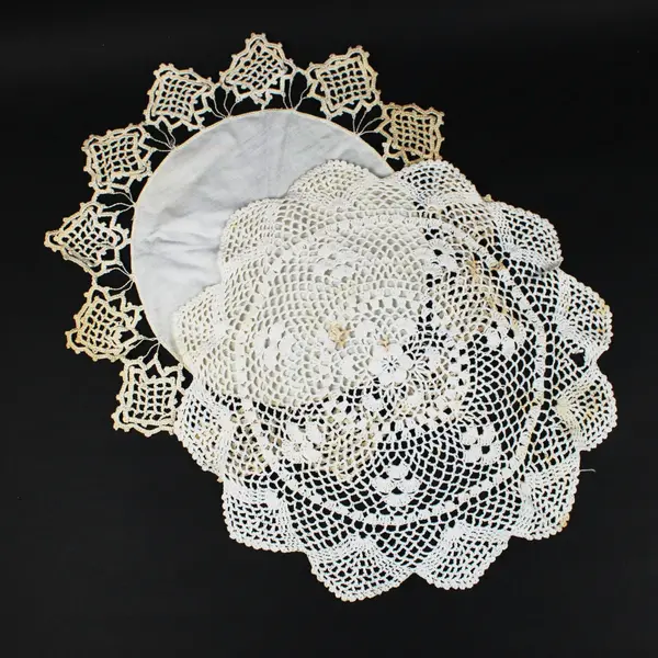 Lot of 2 Hand-Crocheted Lace Doilies Round Table Toppers White