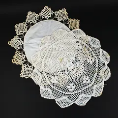 Lot of 2 Hand-Crocheted Lace Doilies Round Table Toppers White