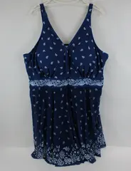 BloomChic Women's Blue White Paisley One-Piece Swimsuit Dress Size 28