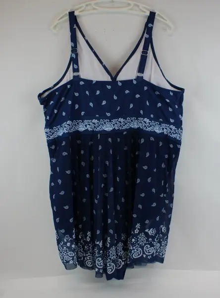 BloomChic Women's Blue White Paisley One-Piece Swimsuit Dress Size 28
