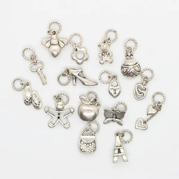 Lot of 15 Silver-Tone Cute Girly Bracelet Charms Jewelry Making Craft Supplies