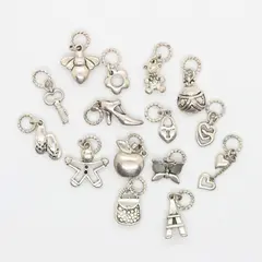 Lot of 15 Silver-Tone Cute Girly Bracelet Charms Jewelry Making Craft Supplies
