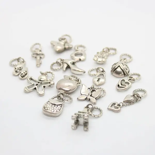 Lot of 15 Silver-Tone Cute Girly Bracelet Charms Jewelry Making Craft Supplies