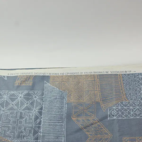 Atelier Originals Scotchgard Decorator Fabric Blue Gold Geometric 55" x 2 Yards