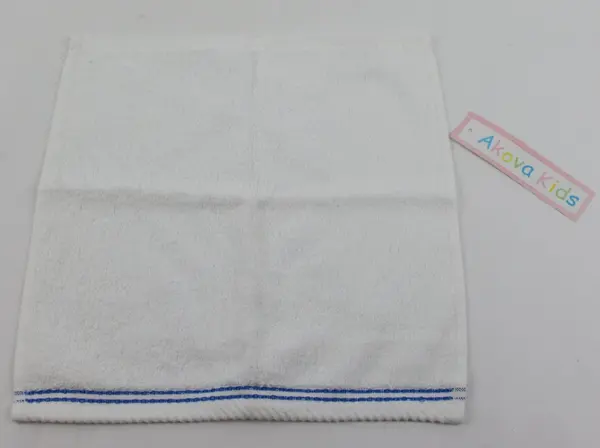 Akova Kids White Towel & Washcloth Set Blue Trim Turtle Fish