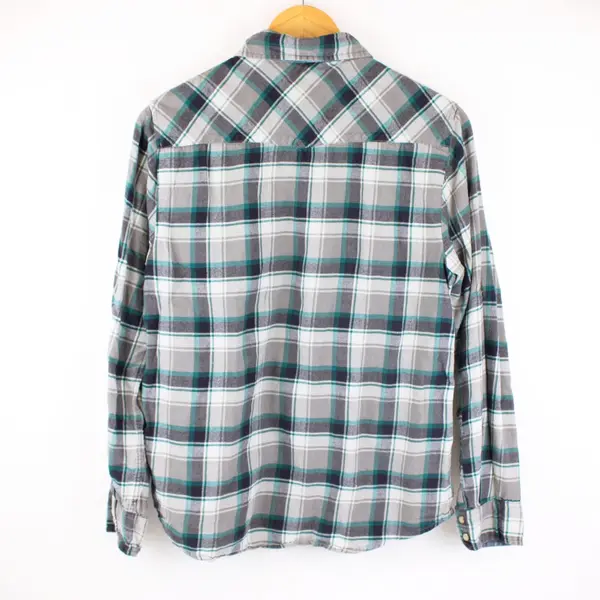 Jach's Girlfriend Bea Snap Flannel Shirt Gray Teal Plaid Women's Small