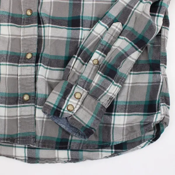Jach's Girlfriend Bea Snap Flannel Shirt Gray Teal Plaid Women's Small
