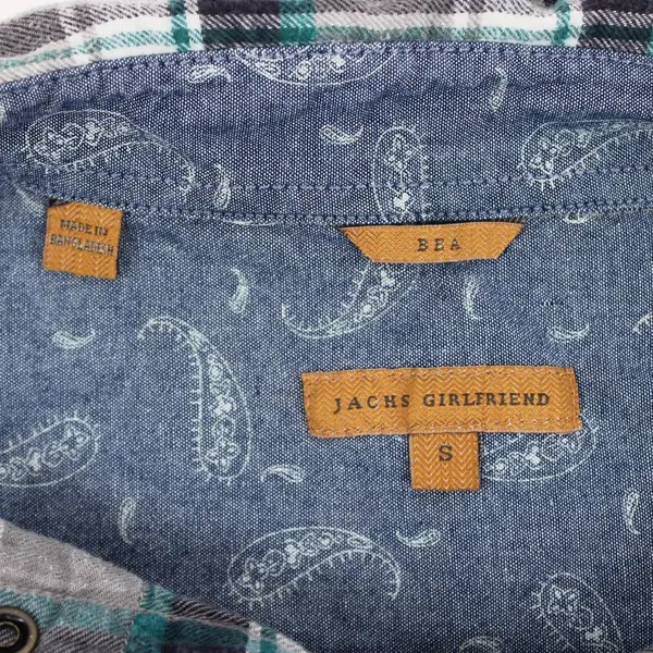 Jach's Girlfriend Bea Snap Flannel Shirt Gray Teal Plaid Women's Small