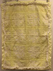 Handmade Yellow Floral Patchwork Quilted Baby Blanket 34x44 Flawed Frayed Lace