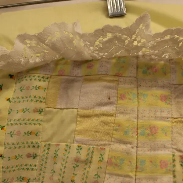 Handmade Yellow Floral Patchwork Quilted Baby Blanket 34x44 Flawed Frayed Lace