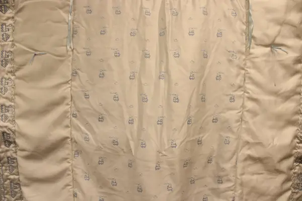 Embroidered Train Baby Comforter Blanket Cream Beige Blue 33x47 Flawed