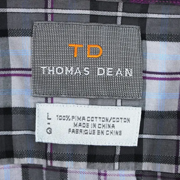 Thomas Dean Men's Large Long Sleeve Plaid Button-Up Shirt Gray Purple Blue