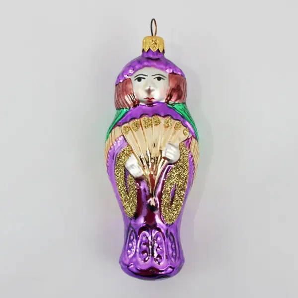 Christopher Radko Mouth-Blown Glass Ornament Purple Robes Gold Fan 5.25" Tall