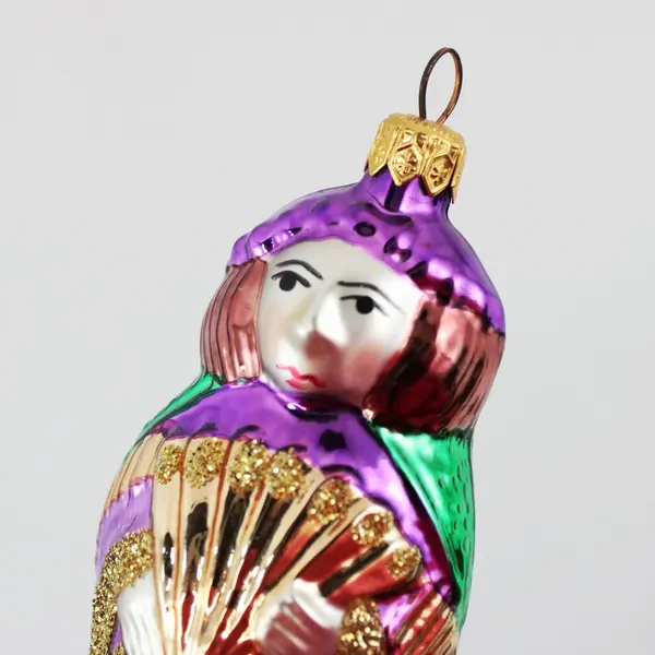 Christopher Radko Mouth-Blown Glass Ornament Purple Robes Gold Fan 5.25" Tall