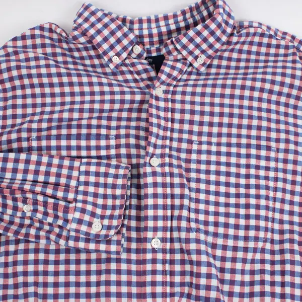 Gap Men's Large Slim Fit Gingham Button-Down Shirt Red Blue White