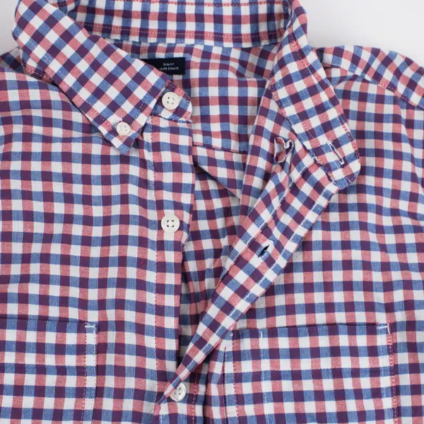 Gap Men's Large Slim Fit Gingham Button-Down Shirt Red Blue White