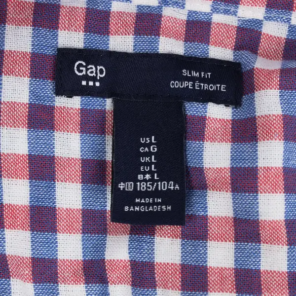 Gap Men's Large Slim Fit Gingham Button-Down Shirt Red Blue White
