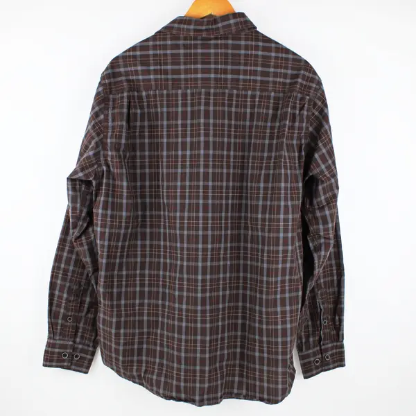 Weatherproof Men's Plaid Button-Up Shirt Large Brown Gray Long Sleeve