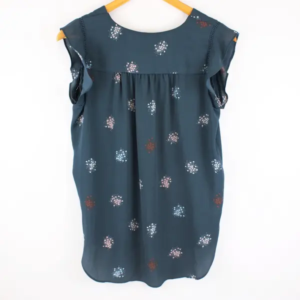 LOFT Outlet Petite Small Dark Teal Floral V-Neck Short Sleeve Top