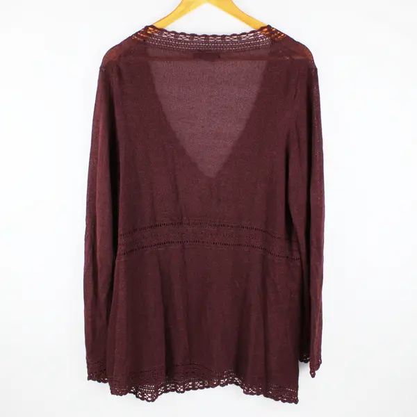 Karen Kane Women's 1X Burgundy Button Front Long Sleeve Knit Top