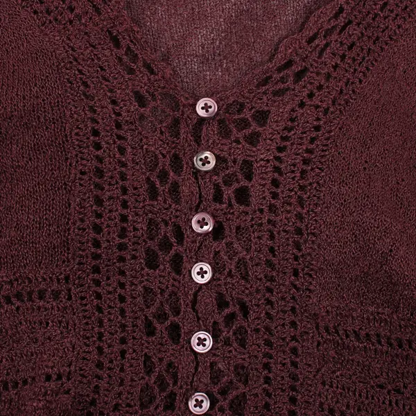 Karen Kane Women's 1X Burgundy Button Front Long Sleeve Knit Top