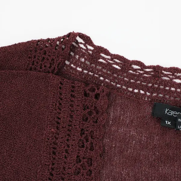 Karen Kane Women's 1X Burgundy Button Front Long Sleeve Knit Top