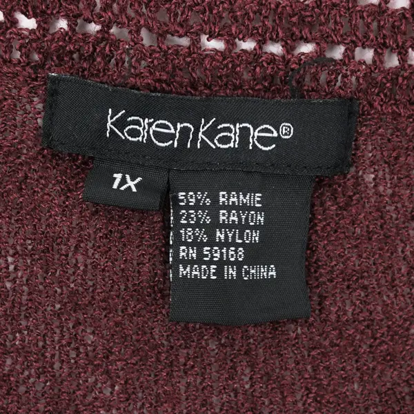 Karen Kane Women's 1X Burgundy Button Front Long Sleeve Knit Top