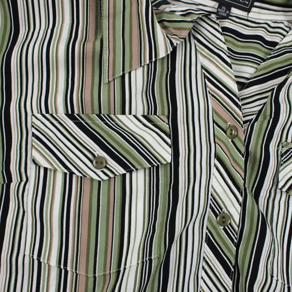 Elementz Women's XL Multicolor Striped Button Front Roll Tab Sleeve Blouse