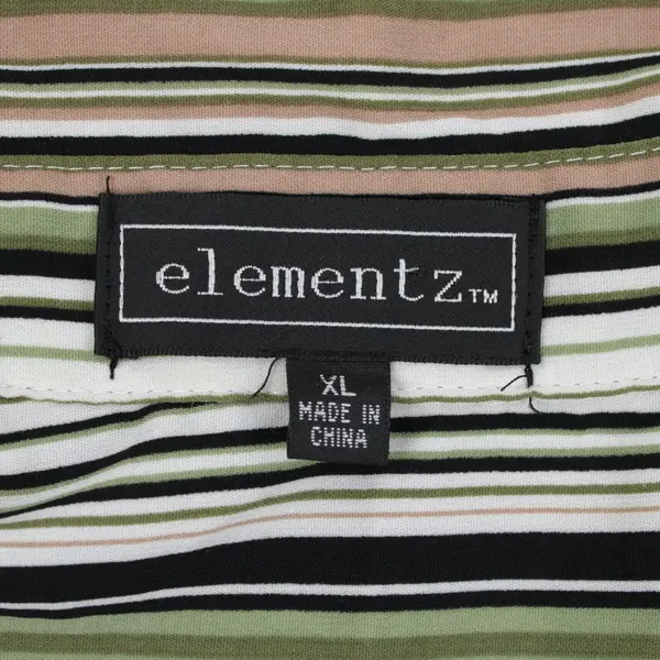 Elementz Women's XL Multicolor Striped Button Front Roll Tab Sleeve Blouse