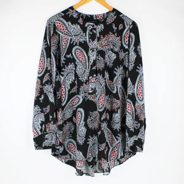 Lane Bryant Women's Multicolor Paisley Sheer Blouse 18/20 Black Long Sleeve