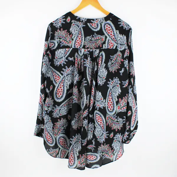 Lane Bryant Women's Multicolor Paisley Sheer Blouse 18/20 Black Long Sleeve