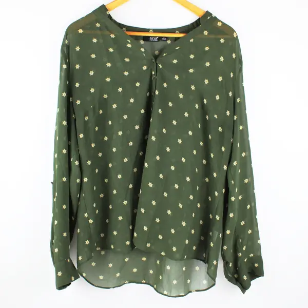 A New Approach Women's XL Green Sheer Star Print Blouse