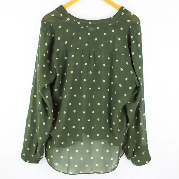 A New Approach Women's XL Green Sheer Star Print Blouse