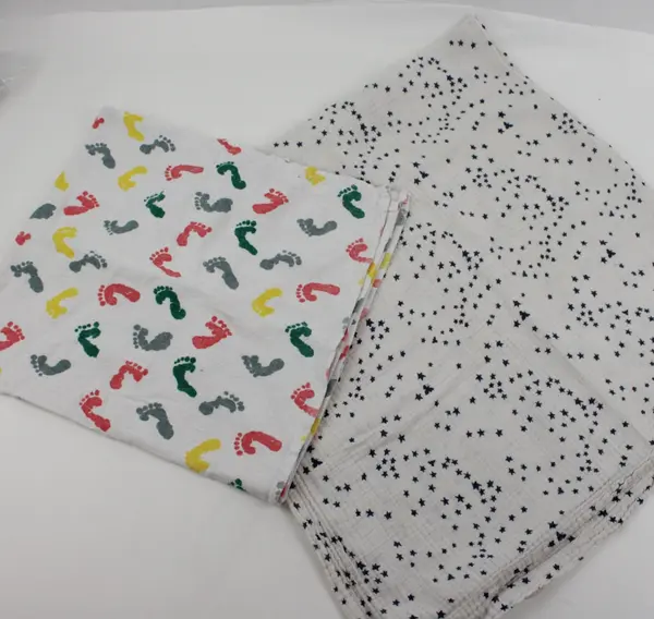 Lot of 2 Baby Receiving Blankets Footprint & Blue Star Patterns