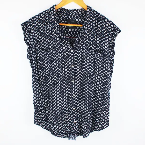 Jachs Girlfriend Women's Medium Navy Blue Diamond Print Blouse