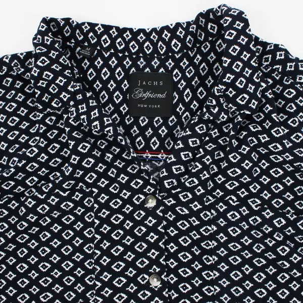 Jachs Girlfriend Women's Medium Navy Blue Diamond Print Blouse